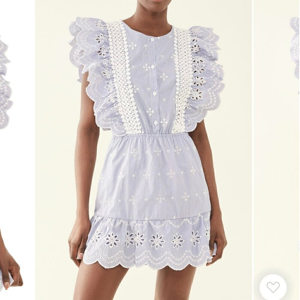 BB Dakota NWT Ruffled Embroidered Eyelet Blue & White Dress Medium